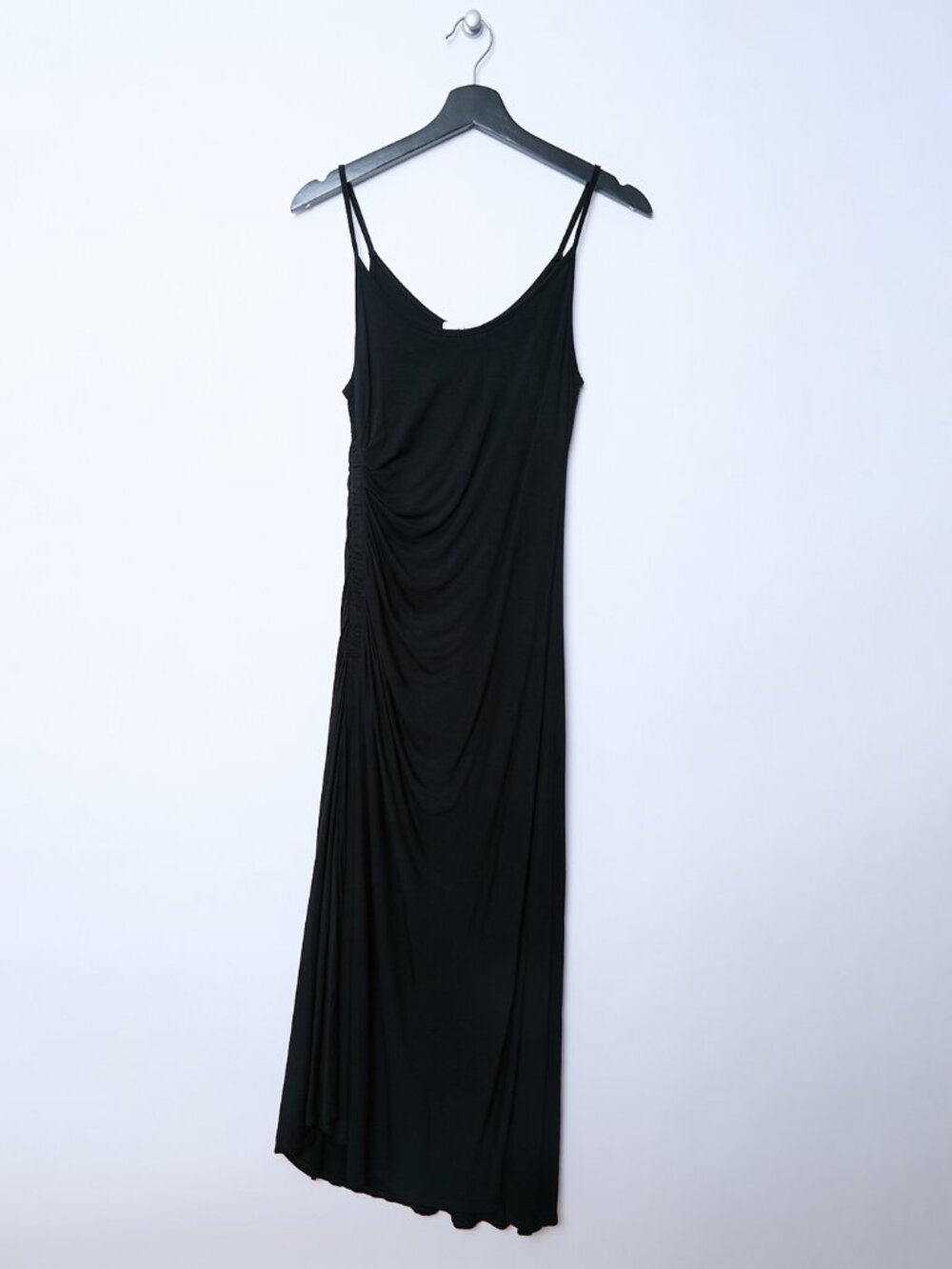 A.L.C. Lelah Ruched Side Spaghetti Thin Strap Slinky Black Midi Dress Cocktail - Picture 1 of 10